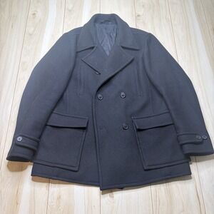 Vince Mens Double Breasted Wool Peacoat Black Size XL Pockets Buttons Outdoors